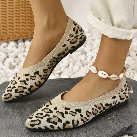 Women Leopard Pattern Point Toe Ballet Flats, Fashion Outdoor Flats - Picture 5 of 7